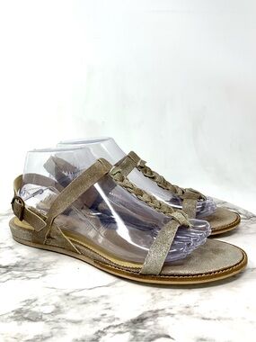 Anthropologie/Latigo Dreamy Braided T-Strap Silver Metallic Leather Sandals 9